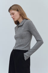 LOGO MIX UNBALANCE HALF ZIP-UP TOP - GRAY