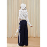 [GirlyFancyClub] カラーブロックダブルウエストストレートカジュアルパンツ Dark Blue