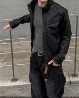 Kale Panel High-Neck Leather Jacket