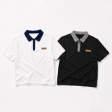 Day Coloring Collar Patch Semi-Zipup Short Sleeve (2 colors)
