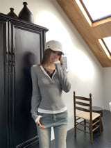 Lace Layered Long Sleeve V-Neck T-Shirt