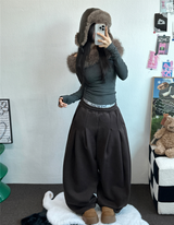 M,XL🤎2SIZE🤎 DOUBLE PINTUCK WIDE LONG BALLOON PANTS ❤🤎🖤🩶4COLOR