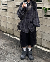 リンクルチェック長袖シャツ