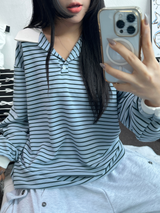 BIG COLLAR OVER MOXY ストライプルーズ長袖Tシャツ💙🩵🤎❤4COLOR