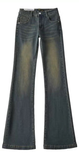 washed denim flared pants