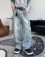 Feline washed cargo denim pants