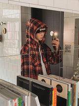 Allen crack check hood shirt