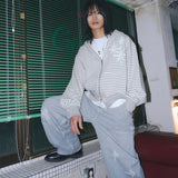 Untitled スターリーナイトスモールストライプフードジップアップ Melange White