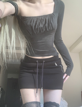 Gateni shirring unbal top (dark gray)