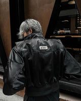 LEATHER WATERSLIDE CROPPED BOMBER
