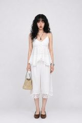 レース ブリーズ ボタン キャミ トップ (WHITE, VIOLET GRAY 2COLORS!)