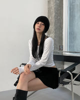 [U-BASIC] Lend off U-neck basic crop long sleeves