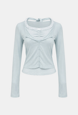 Milky Ribbon Layered Cardigan Set