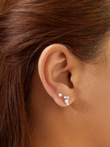 Solitaire Cubic Zirconia 925 Silver +Rhodium plating Stud Earring E059-03H