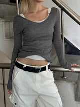 Tencel sheer v neck long sleeves(13color)