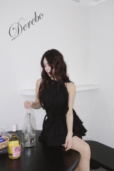 black rose frill halter neck skirt two-piece