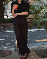 Summer Cooling Linen Half Banding Slacks