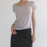 [Atimo] ベーシック Uネック ショートスリーブ Tシャツ - 5カラー