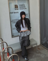 Pinstripe Workpatche Wide Denim Pants