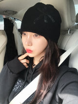 Grid Leather Patch Waffle Beanie (2c)