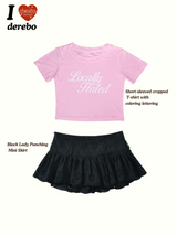 Short-sleeved cropped T-shirt with coloring lettering