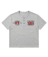 スラブヘンリーネッククロップドTシャツユニオンジャック メランジ