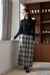 CHECK SLIT LONG SKIRT GRAY