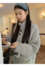 タートルネックボタンオーバーサイズフィットハーフカーディガン