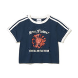 サンフラワークロップリンガーTシャツ_ネイビー