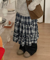 Giet Frill Banding Check Long Skirt