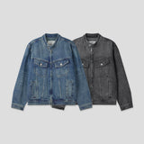 With denim biker jacket