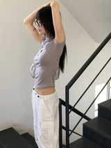 Homyoon キャップスリーブ ハーフポーラークロップタンクトップ Tシャツ