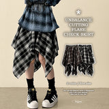 Hial Hem Unbalanced Line Check Banding Skirt