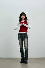 COMET LAYERED SLEEVE TOP / RED