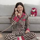 ストロベリー ミルク ローズ & ココア ストライプ パジャマ セット - 100% Cotton Sleepwear
