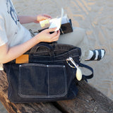 Washed Denim Crossbody Tote Bag