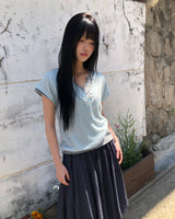 Scu Button V-Neck Short-Sleeve Knit