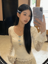 Lace Blue Ribbon Two Piece Long Sleeve Tee