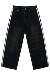 Washed Striped Loose Jeans