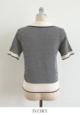 Carson Collar Color Matching Check Knit Cardigan