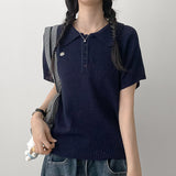 サマーブークレ ☁️カラー半袖ニットTシャツ (4 colors) #サマーニット