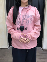 Peach Club Unbalance Shirring Summer Hood Windbreaker 