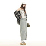Minimalist Light Wash Slit Denim Maxi Skirt