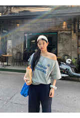 コントロールオフショルダールーズフィットショルダースリーブTシャツ