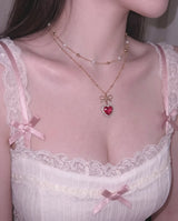 [Anti-Tarnish] Rosepink Heart Princess Layered Necklace - Gold Color (STAYC Seeun Necklace)