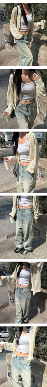 [Unisex] Daisy punching hood zip up(4color)