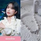 [Jo Yuri Necklace]ヘブンリークリスタルパールチョーカーネックレス - Silver Color