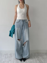 107 Damaged Wide Denim Pants