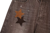Brown Star Patch Washed Denim Pants