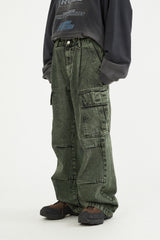 Ness pigment washed cargo denim pants